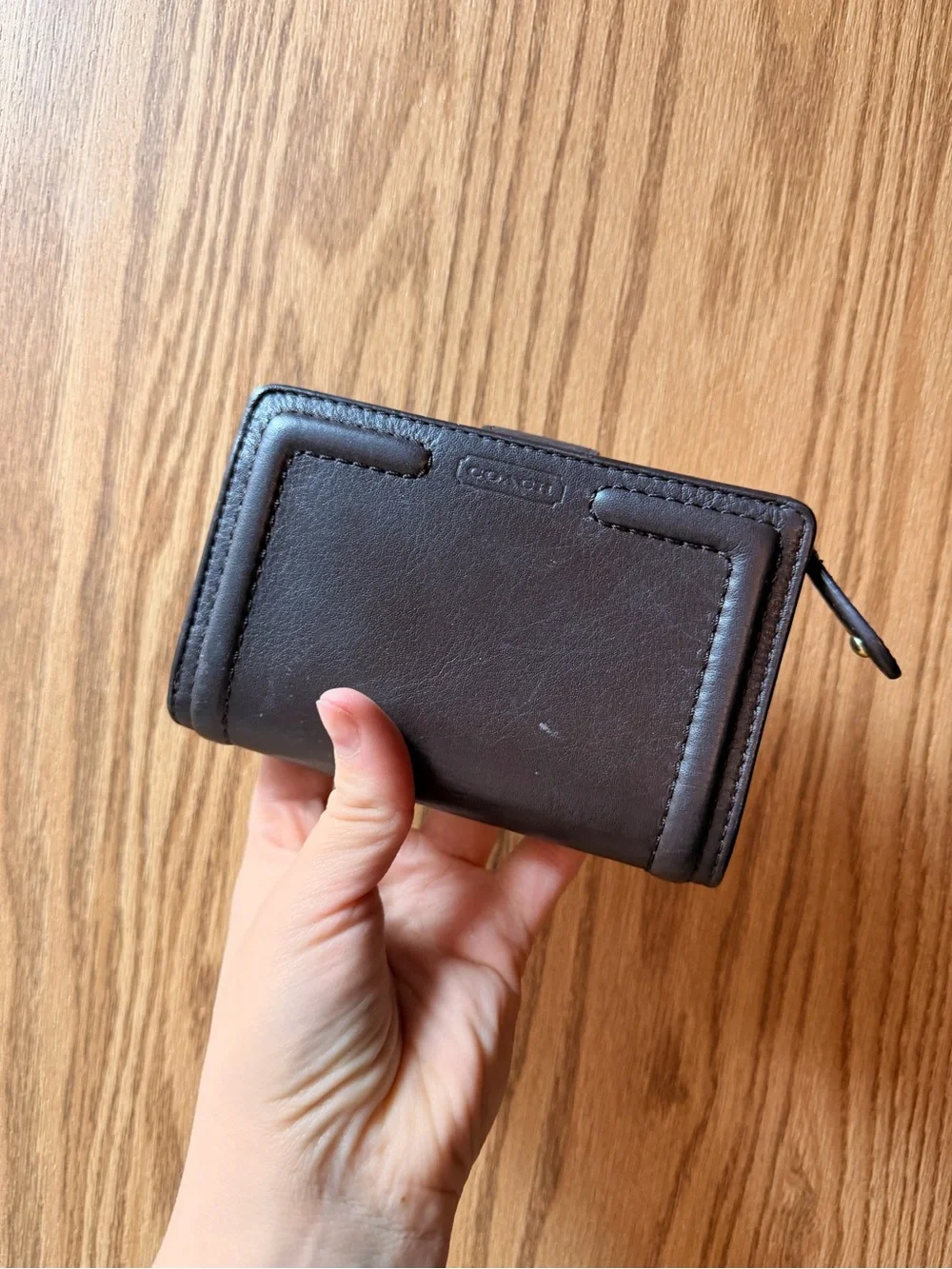 Coach Dark Brown Leather Wallet with Gold Buckle